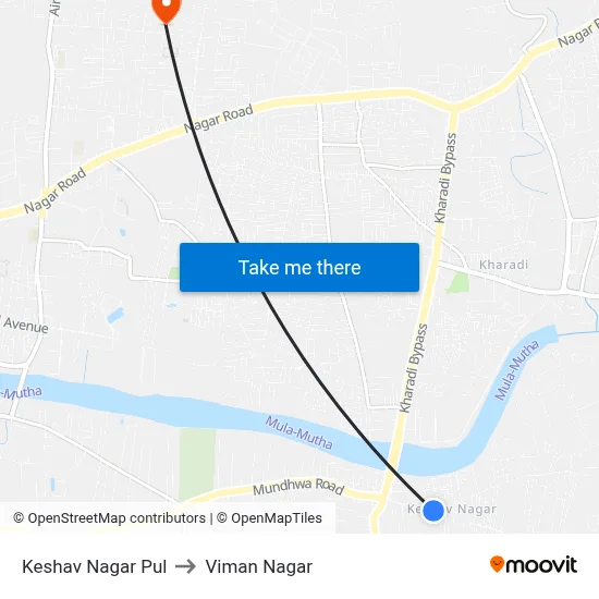 Keshav Nagar Pul to Viman Nagar map