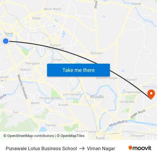 Punawale Lotus Business School to Viman Nagar map