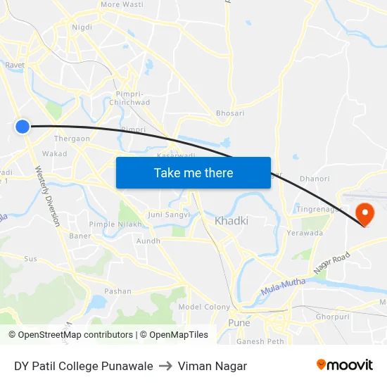DY Patil College Punawale to Viman Nagar map