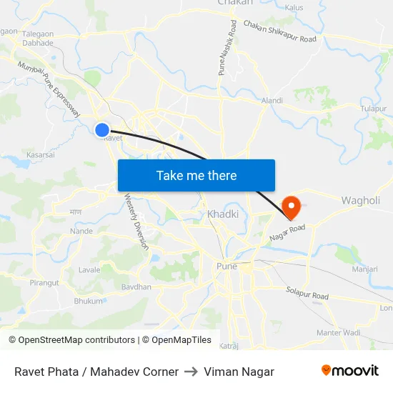 Ravet Phata / Mahadev Corner to Viman Nagar map