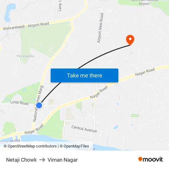 Netaji Chowk to Viman Nagar map