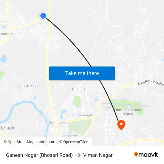 Ganesh Nagar (Bhosari Road) to Viman Nagar map