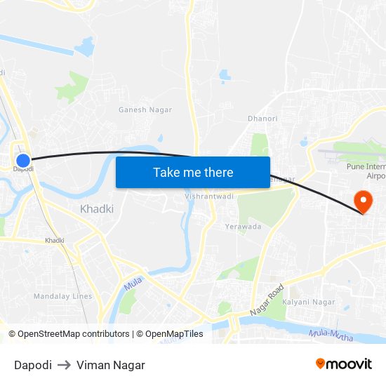 Dapodi to Viman Nagar map