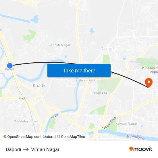 Dapodi to Viman Nagar map