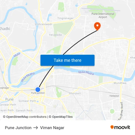 Pune Junction to Viman Nagar map