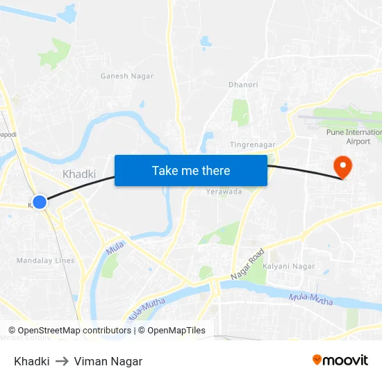 Khadki to Viman Nagar map