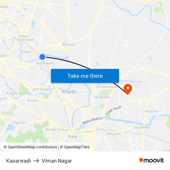 Kasarwadi to Viman Nagar map