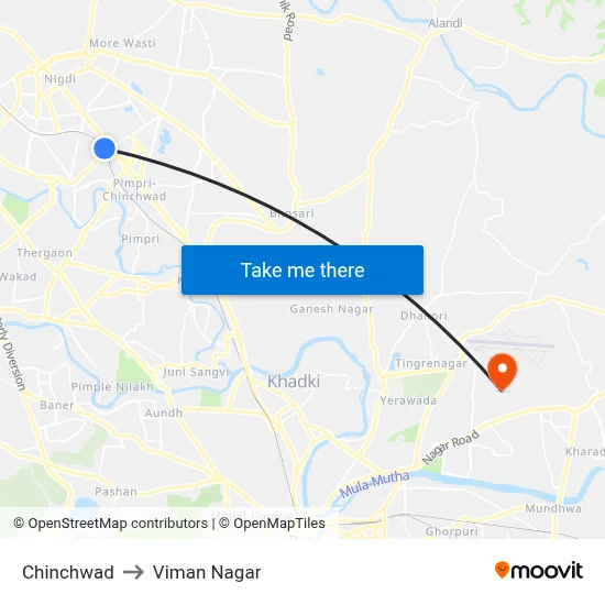 Chinchwad to Viman Nagar map