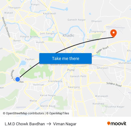 L.M.D Chowk Bavdhan to Viman Nagar map