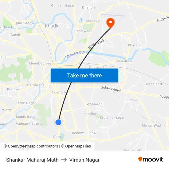 Shankar Maharaj Math to Viman Nagar map