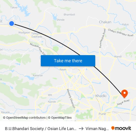 B.U.Bhandari Society / Osian Life Lands to Viman Nagar map