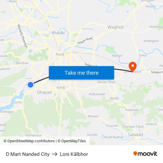 D Mart Nanded City to Loni Kālbhor map
