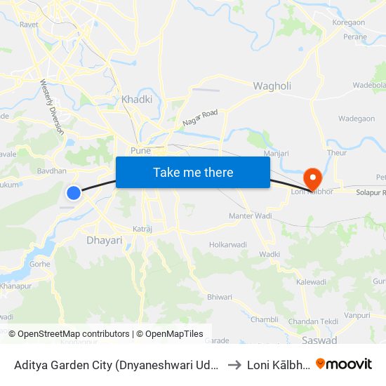 Aditya Garden City (Dnyaneshwari Udyan) to Loni Kālbhor map