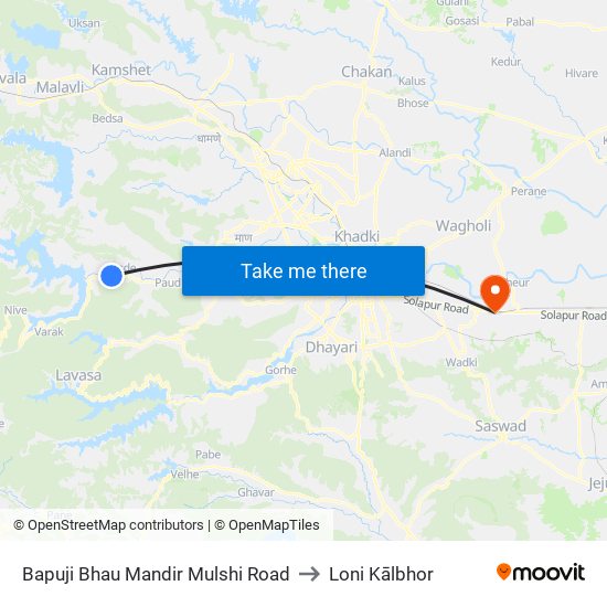 Bapuji Bhau Mandir Mulshi Road to Loni Kālbhor map