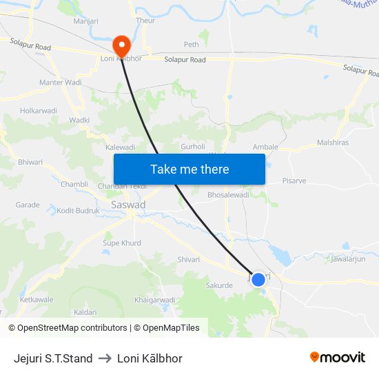 Jejuri S.T.Stand to Loni Kālbhor map