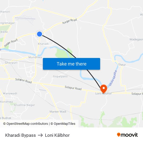 Kharadi Bypass to Loni Kālbhor map