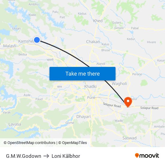 G.M.W.Godown to Loni Kālbhor map