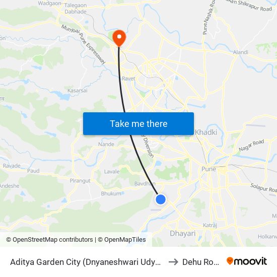 Aditya Garden City (Dnyaneshwari Udyan) to Dehu Road map