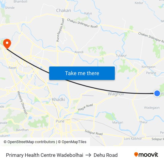 Primary Health Centre Wadebolhai to Dehu Road map