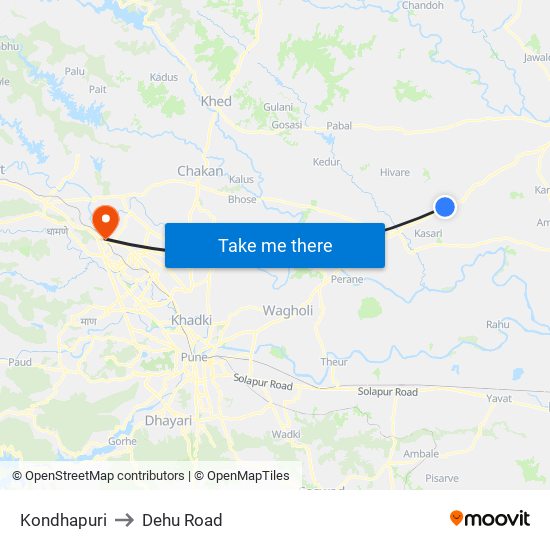 Kondhapuri to Dehu Road map