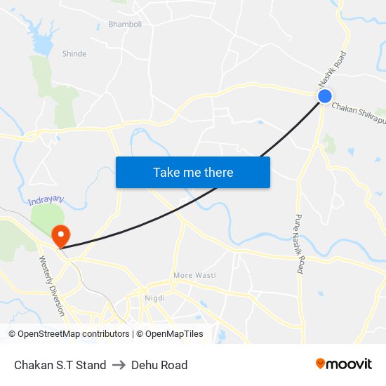 Chakan S.T Stand to Dehu Road map