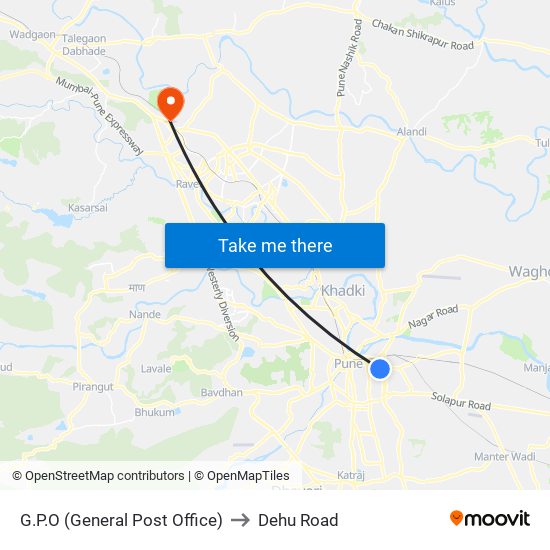 G.P.O (General Post Office) to Dehu Road map