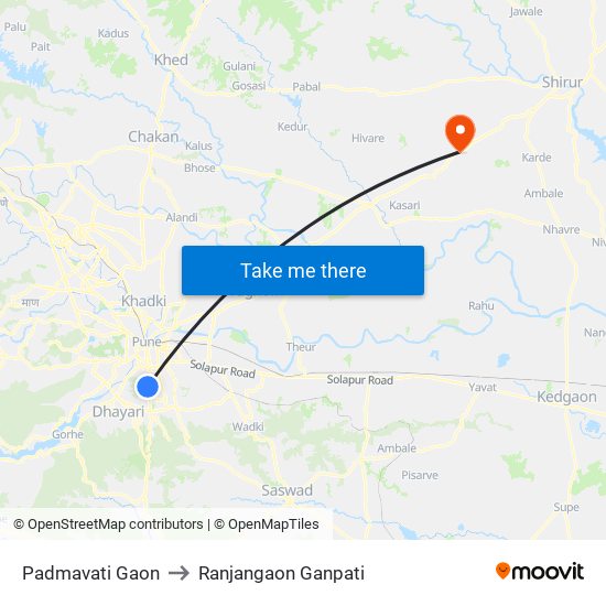Padmavati Gaon to Ranjangaon Ganpati map
