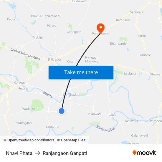 Nhavi Phata to Ranjangaon Ganpati map