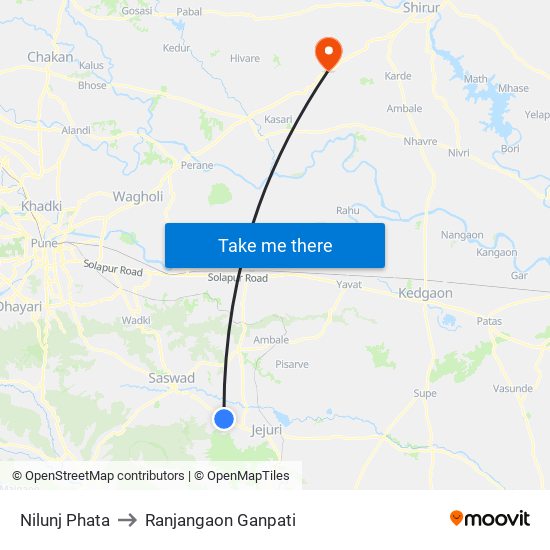 Nilunj Phata to Ranjangaon Ganpati map