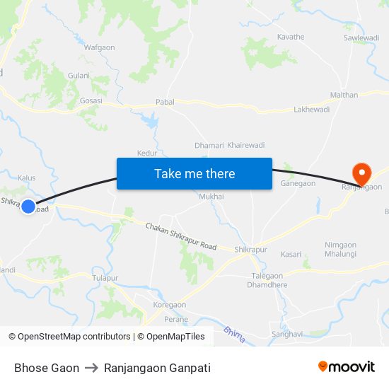 Bhose Gaon to Ranjangaon Ganpati map