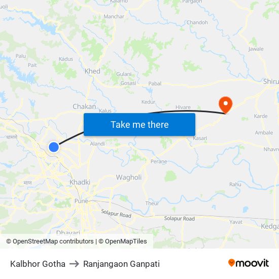 Kalbhor Gotha to Ranjangaon Ganpati map