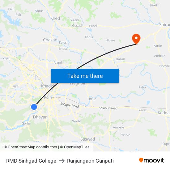 R.M.D.Sinhgad College to Ranjangaon Ganpati map