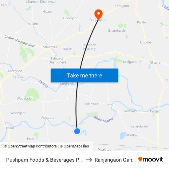 Pushpam Foods & Beverages Pvt.Ltd. to Ranjangaon Ganpati map