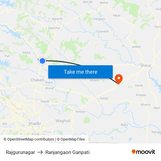 Rajgurunagar to Ranjangaon Ganpati map