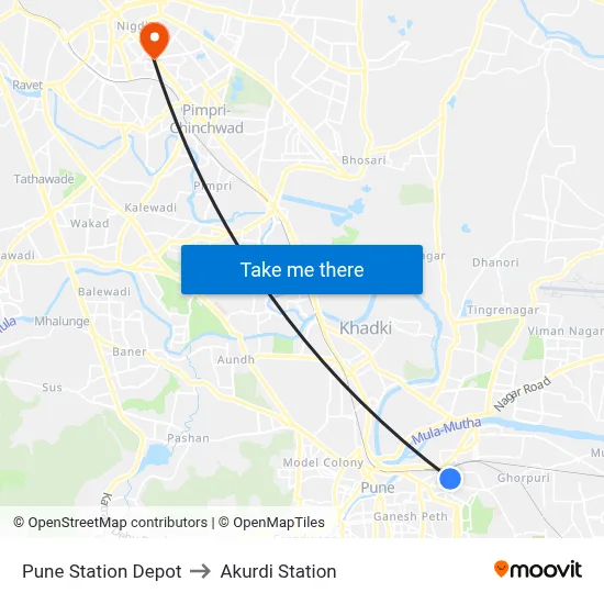 Pune Station Depot to Akurdi Station map