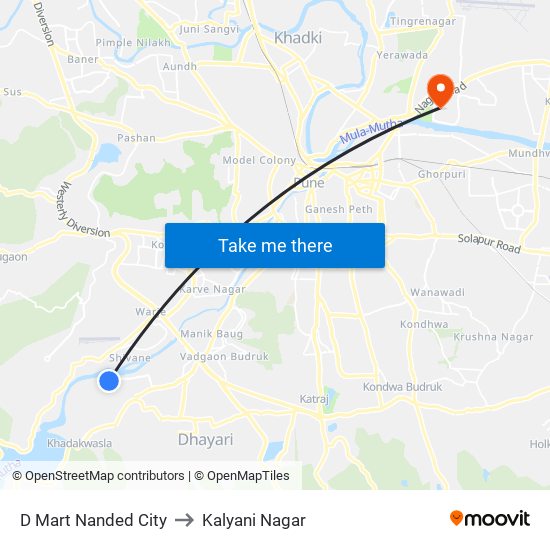 D Mart Nanded City to Kalyani Nagar map