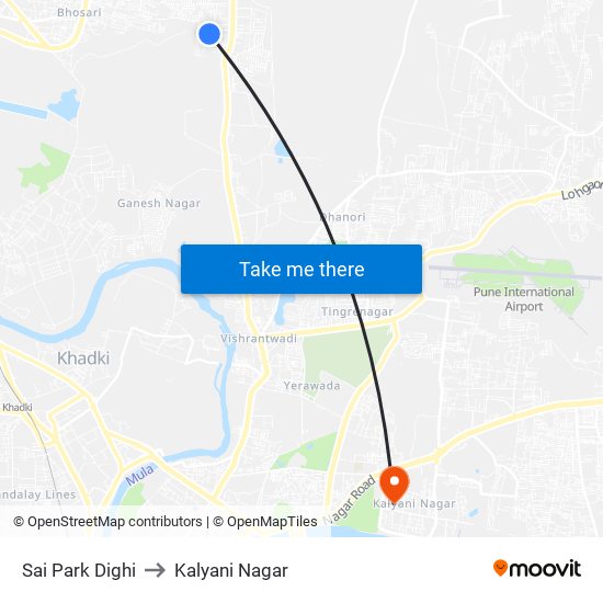 Sai Park Dighi to Kalyani Nagar map