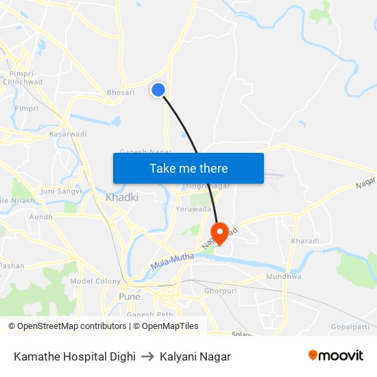 Kamathe Hospital Dighi to Kalyani Nagar map