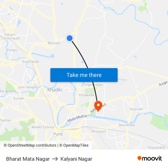 Bharat Mata Nagar to Kalyani Nagar map