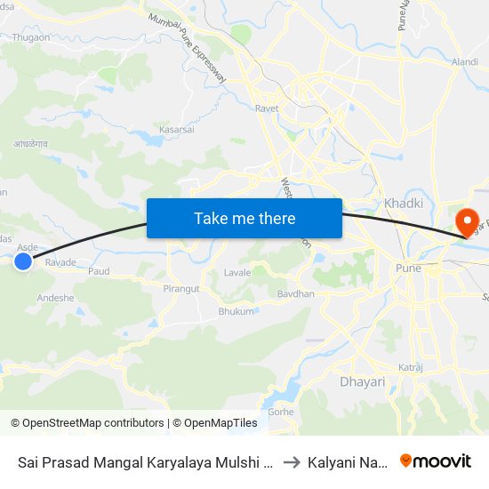 Sai Prasad Mangal Karyalaya Mulshi Road to Kalyani Nagar map
