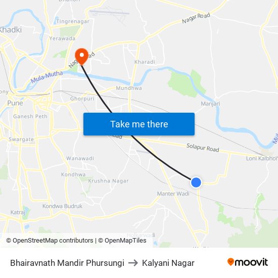 Bhairavnath Mandir Phursungi to Kalyani Nagar map