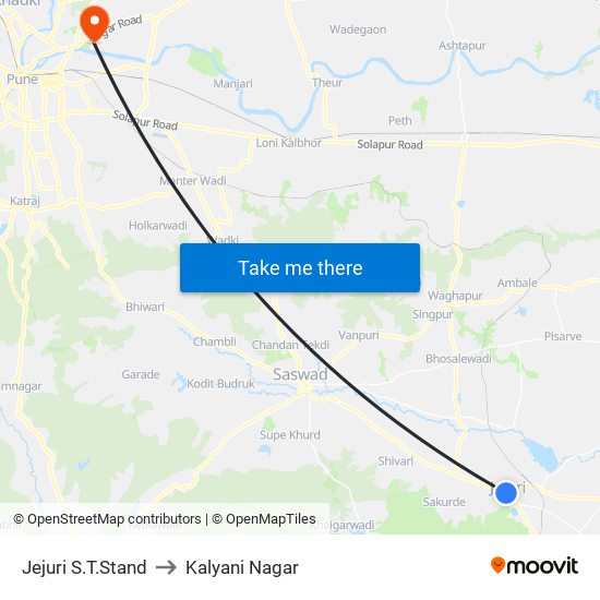 Jejuri S.T.Stand to Kalyani Nagar map