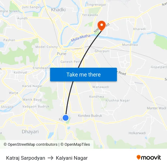 Katraj Sarpodyan to Kalyani Nagar map