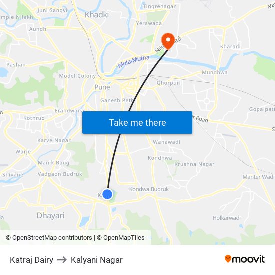 Katraj Dairy to Kalyani Nagar map
