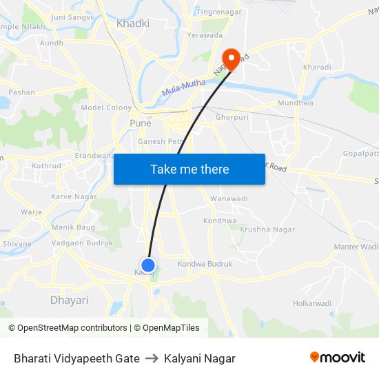 Bharati Vidyapeeth Gate to Kalyani Nagar map