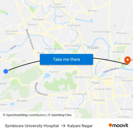 Symbiosis University Hospital to Kalyani Nagar map