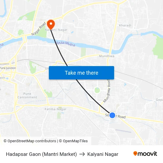 Hadapsar Gaon (Mantri Market) to Kalyani Nagar map