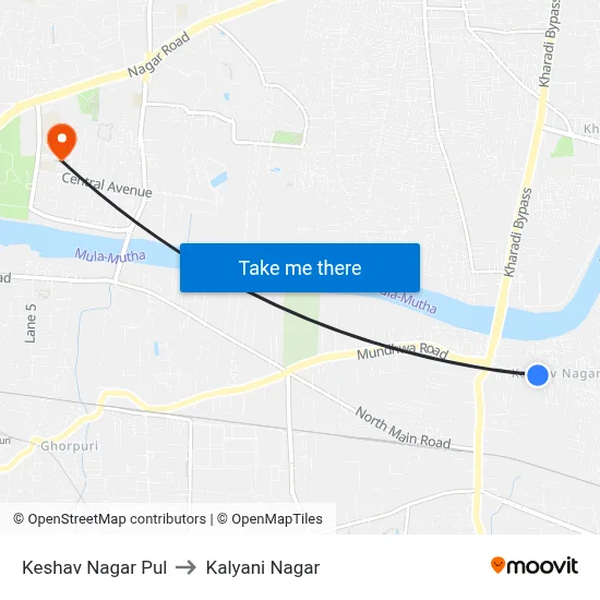 Keshav Nagar Pul to Kalyani Nagar map