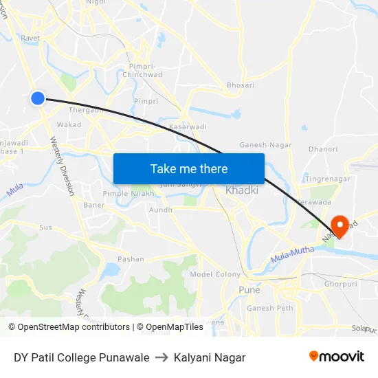 DY Patil College Punawale to Kalyani Nagar map