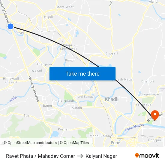 Ravet Phata / Mahadev Corner to Kalyani Nagar map